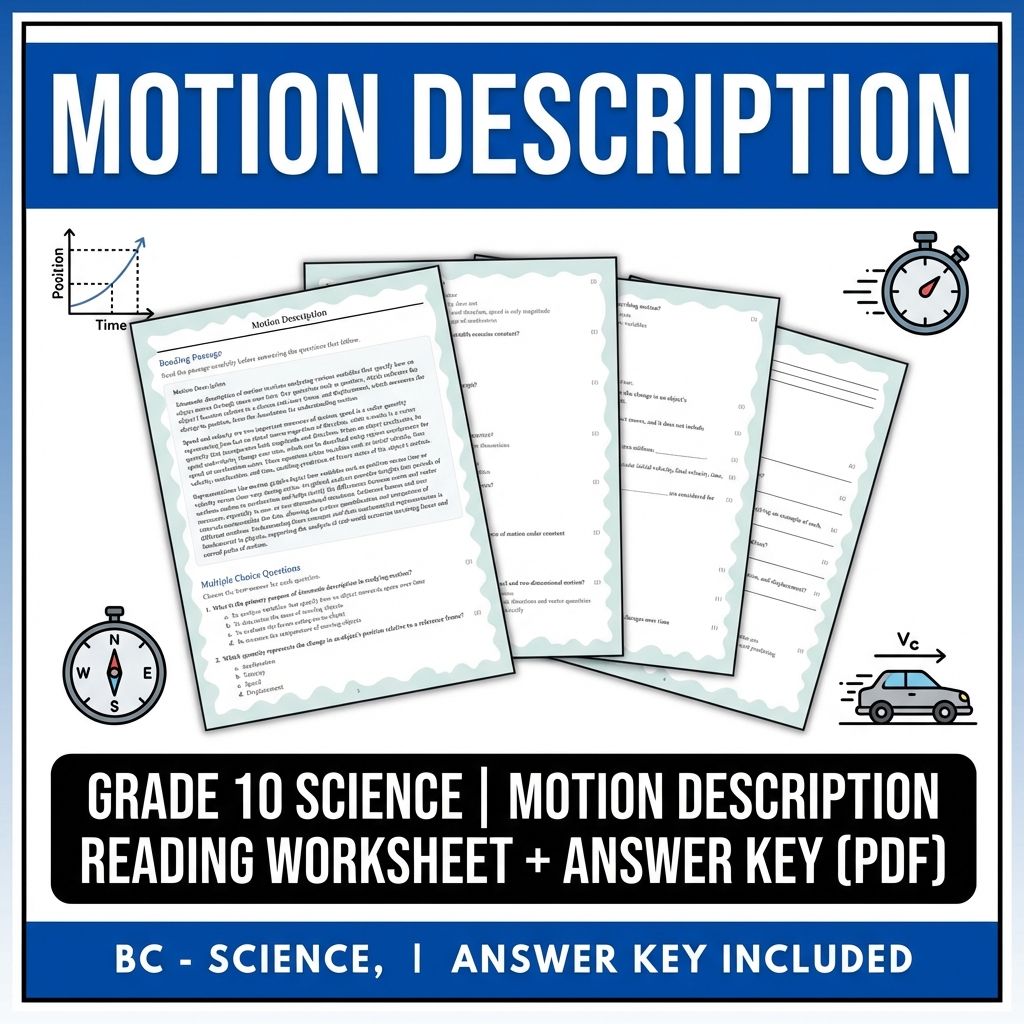 Grade 10 Science | Motion Description Reading Worksheet + Answer Key (PDF)
