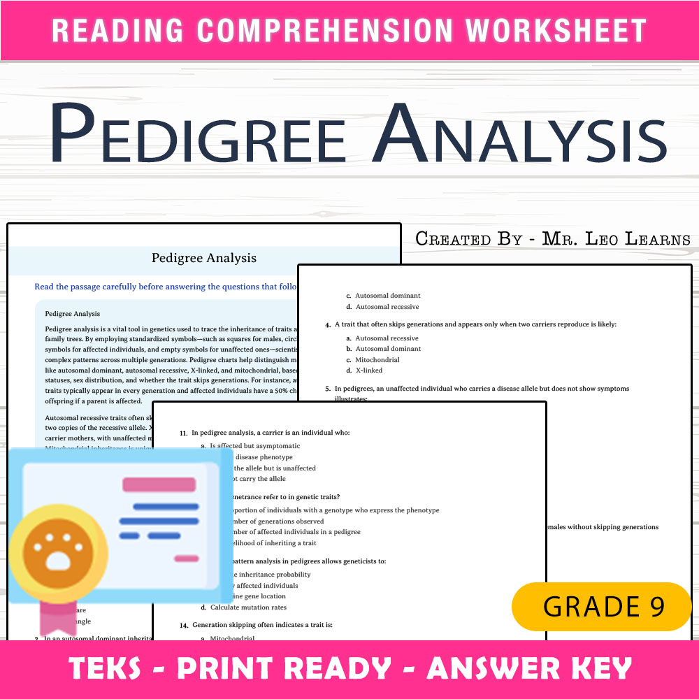Grade 9 Science worksheet worksheet — Grade 9 Science | Pedigree Analysis Worksheet for Mastering Genetics — page 1