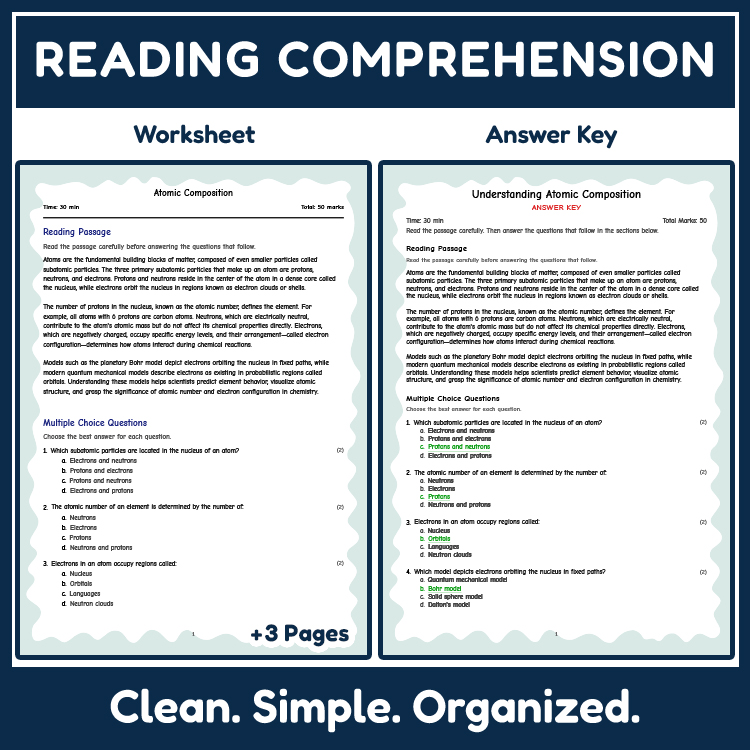 Science reading worksheets worksheet — Grade 7 Science Worksheets | Atomic Structure & Subatomic Particles (Answer Key) —…