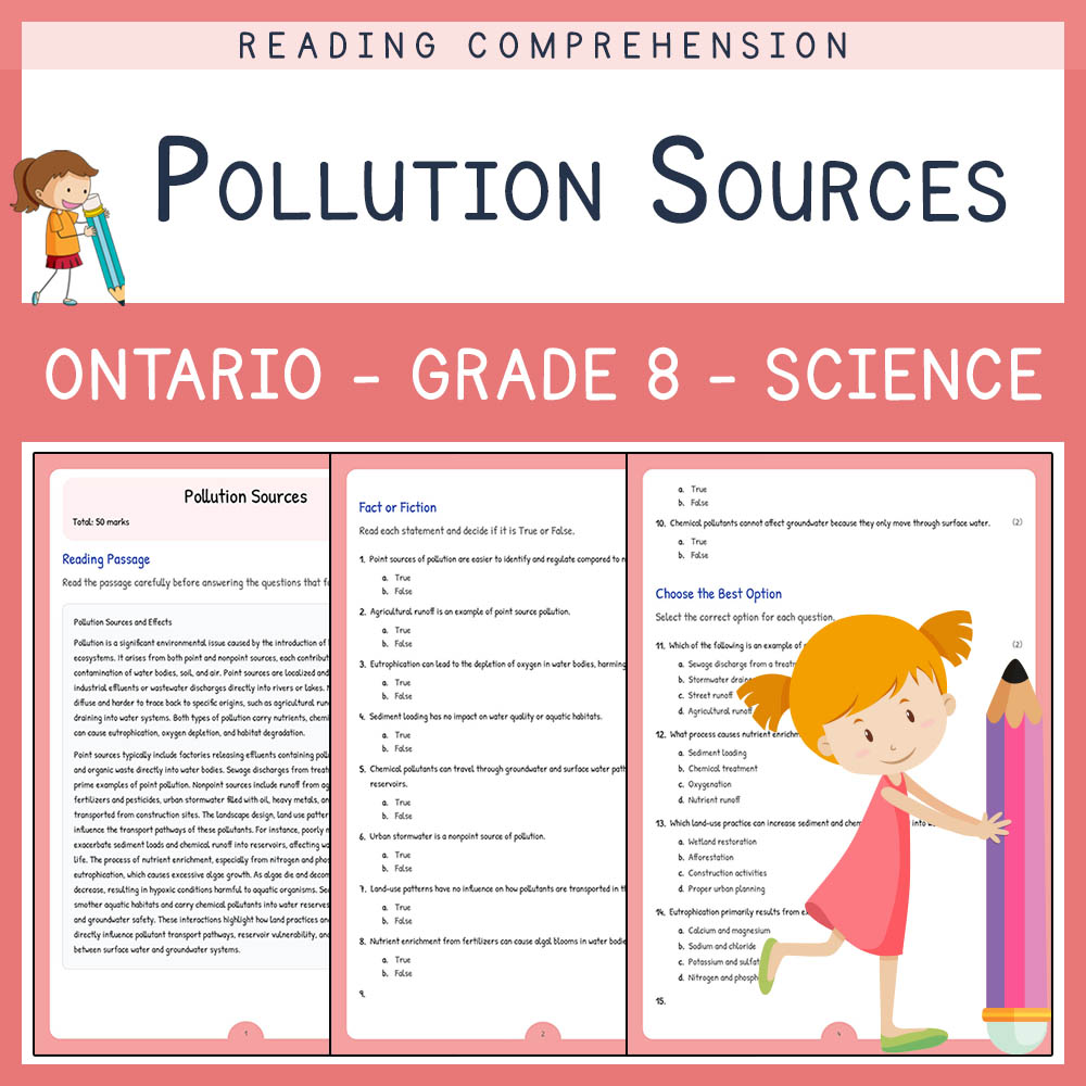 Grade 8 Science worksheet elena worksheet — Grade 8 Science Assessment | Pollution Sources Worksheet Elena | Ontario — page 1