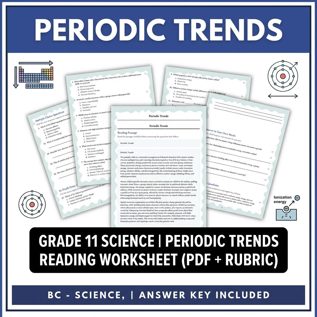 Grade 11 Science | Periodic Trends Reading Worksheet (PDF & Answer Key)