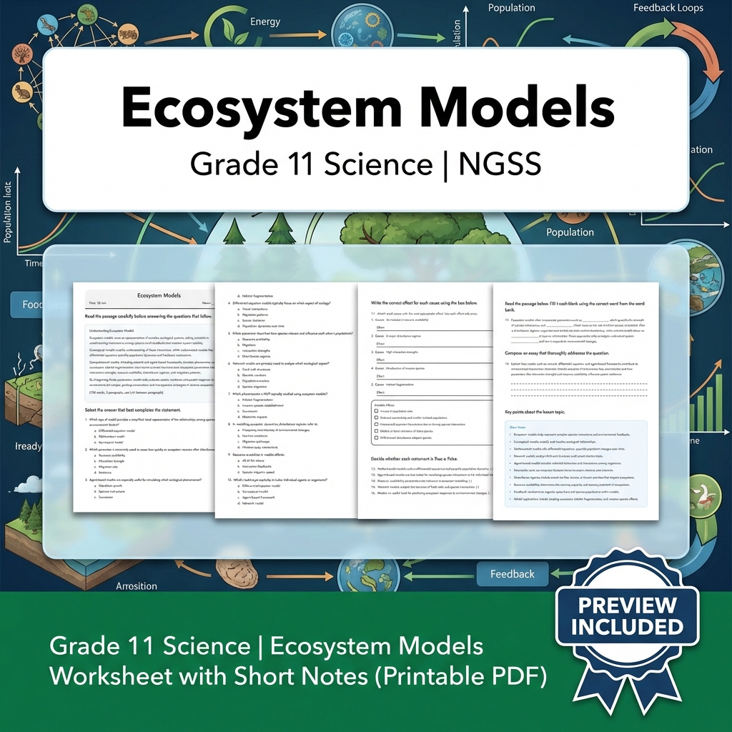 Grade 11 Science NGSS Worksheet Bundle – Ecosystem, Genetics & Physics Topics — included worksheet 24