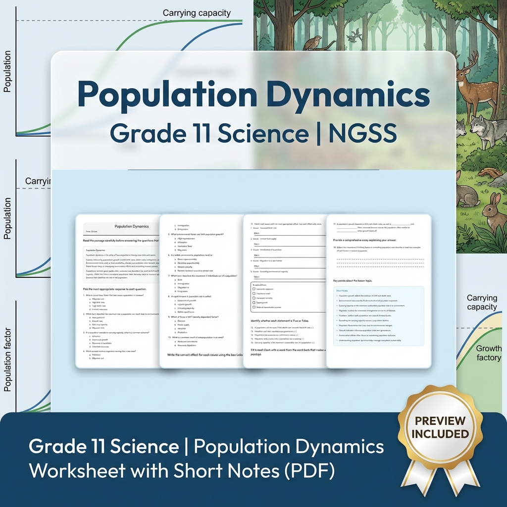 Grade 11 Science NGSS Worksheet Bundle – Ecosystem, Genetics & Physics Topics — included worksheet 25
