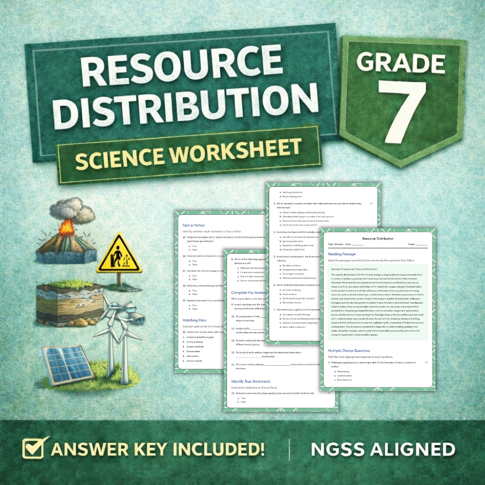 Grade 7 Science | Resource Distribution NGSS Worksheet & Answer Key (Printable)