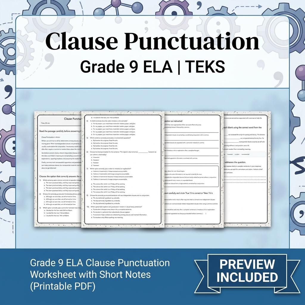 Grade 9 Language Conventions ELA Lesson Bundle | TEKS Verb & Agreement — included worksheet 4