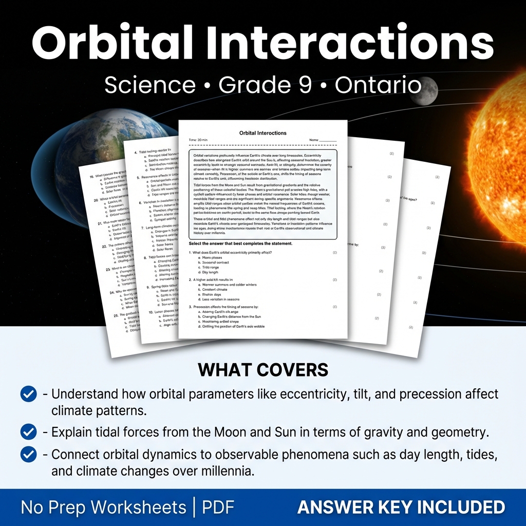Orbital Interactions Worksheet for Grade 9 Science – Ontario Standards