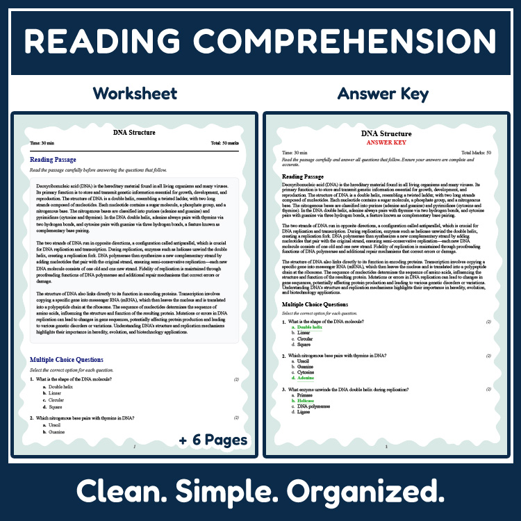Grade 10 Science reading worksheets worksheet — 10th Grade Science | DNA Structure Reading Worksheet (PDF + Answer Key) —…