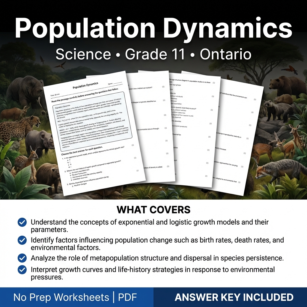 Population Dynamics Worksheet for Grade 11 Science – Ontario Standards