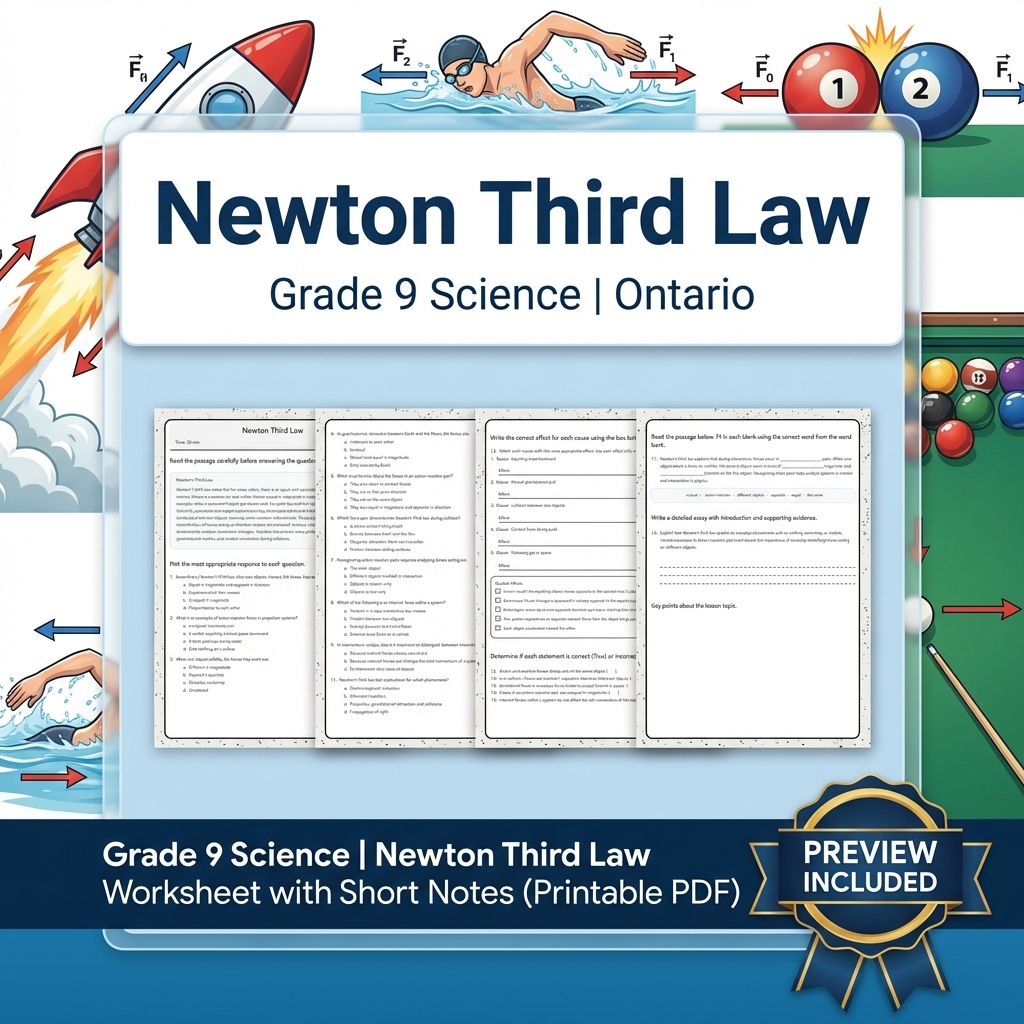 Grade 9 Science Lesson Group: Energy, Forces & Motion Worksheets Bundle — included worksheet 5