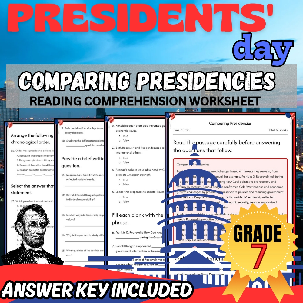 Grade 7 Presidents' Day Unit Bundle| Holiday Lesson Worksheets for Middle School — included worksheet 4