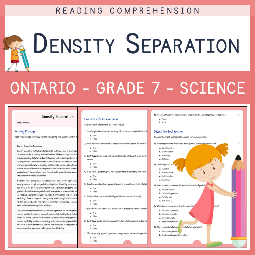 Grade 7 Science worksheet elena worksheet — Grade 7 Science | Density Separation Worksheet | Ontario Standards Aligned — p…