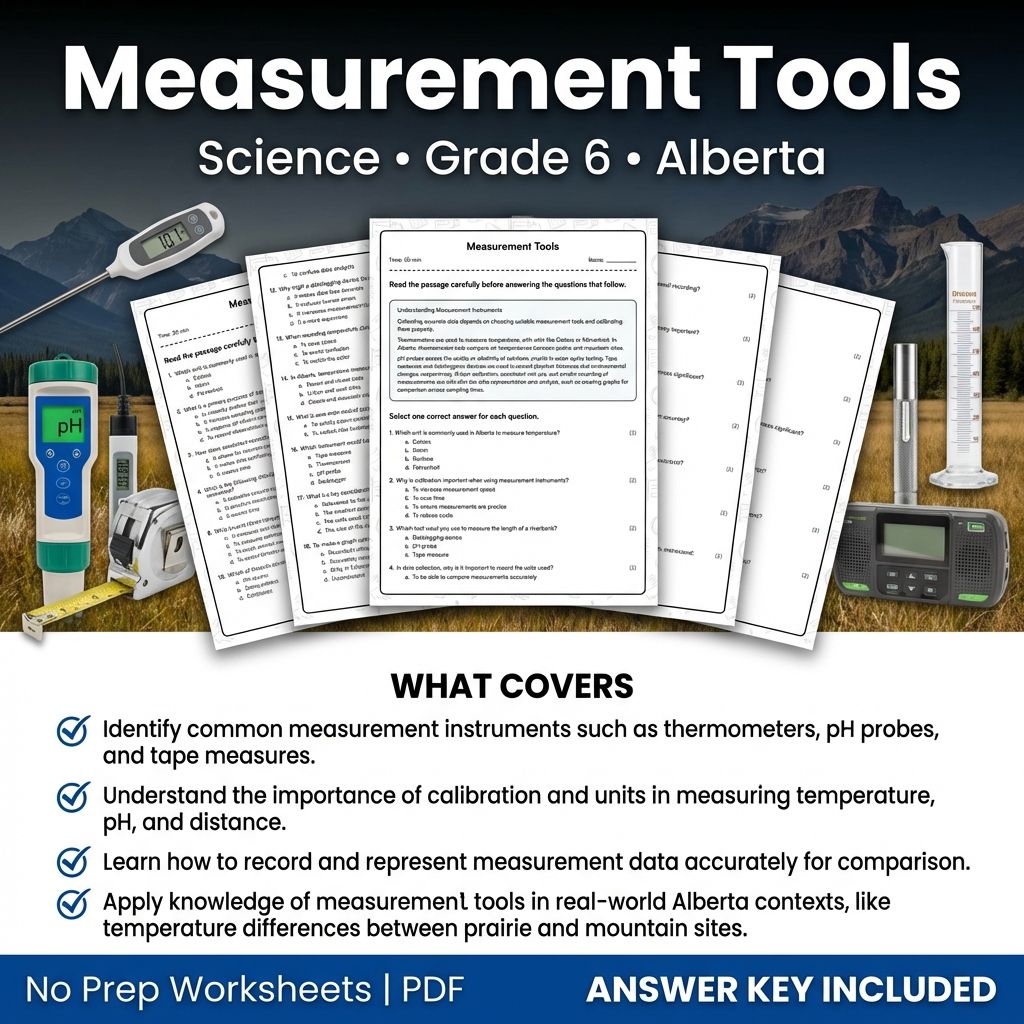 Grade 6 Science Worksheet on Measurement Tools | Alberta Standards