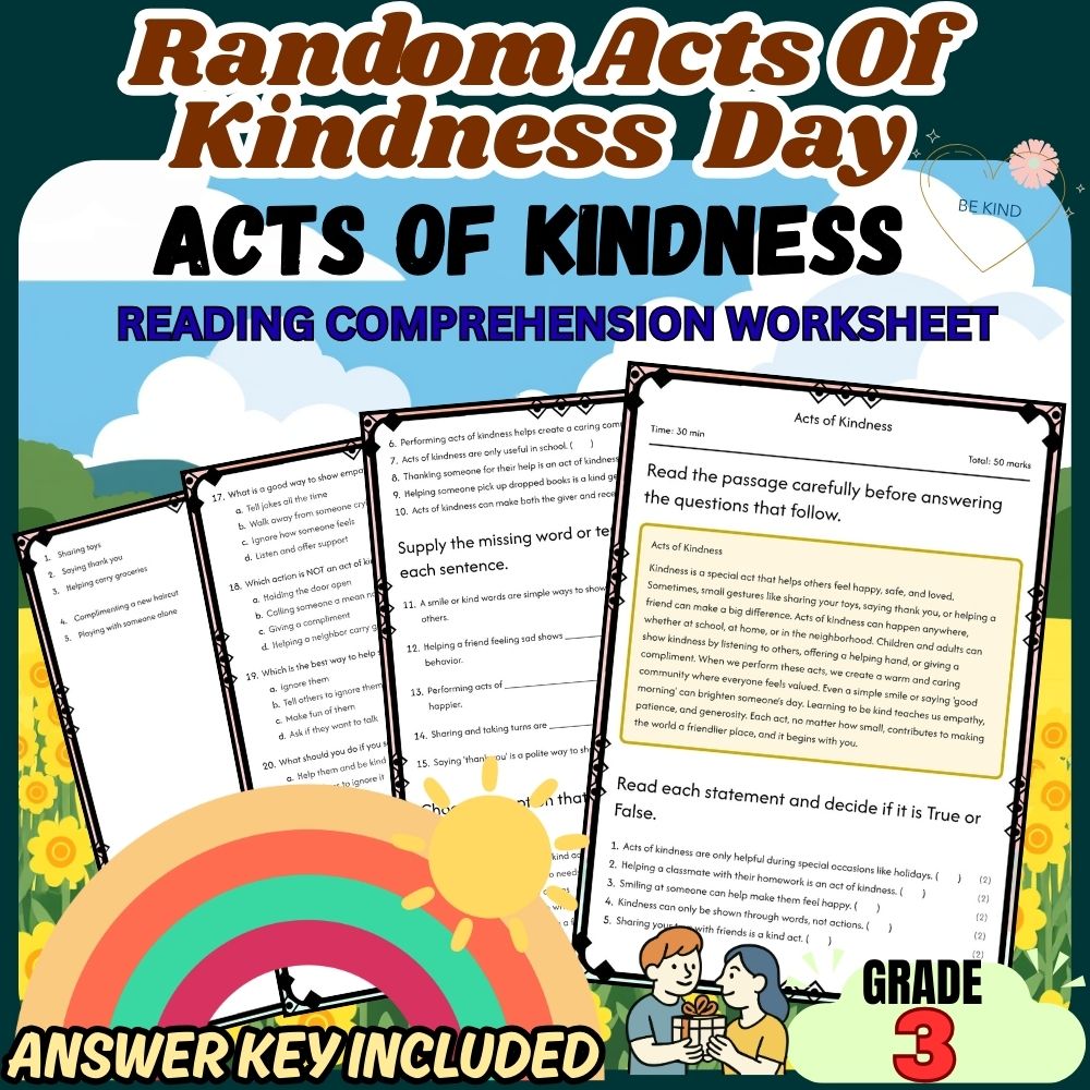 Grade 3 Holiday Random acts of kindness worksheet for mastery | PDF + answer key