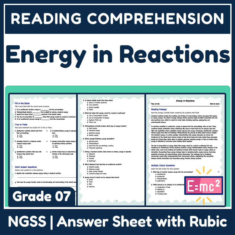 Science reading worksheets worksheet — 7th Grade Science Worksheet | Understanding Chemical Reactions & Energy Transfer —…