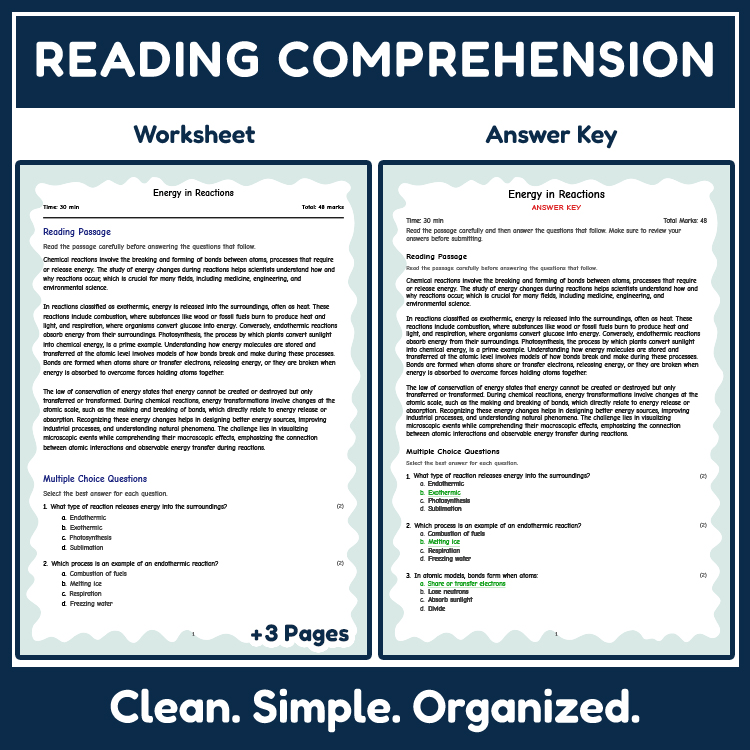 Science reading worksheets worksheet — 7th Grade Science Worksheet | Understanding Chemical Reactions & Energy Transfer —…