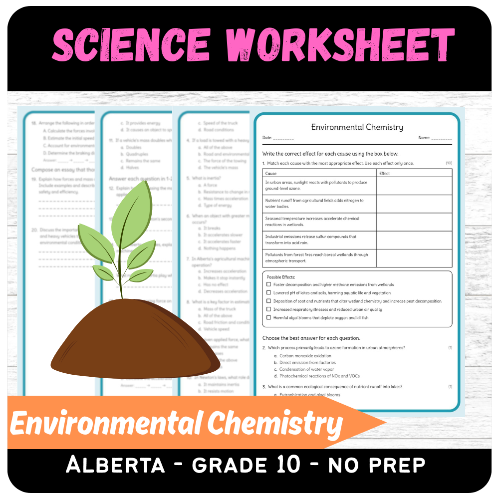 Grade 10 Science | Environmental Chemistry Worksheet (PDF) – Alberta Standards