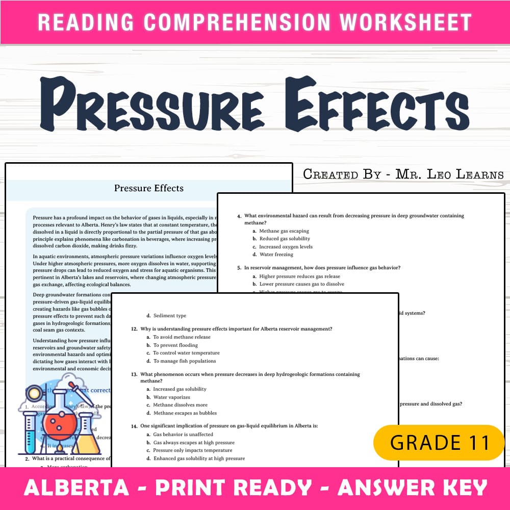 Grade 11 Science worksheet mcq paper worksheet — Grade 11 Science — Pressure Effects Worksheet MCQ Paper for Mastery — page 1