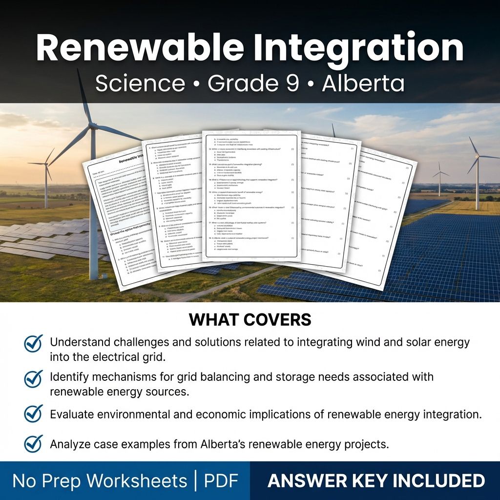 Renewable Integration Worksheet | Science Grade 9 | Alberta Standards