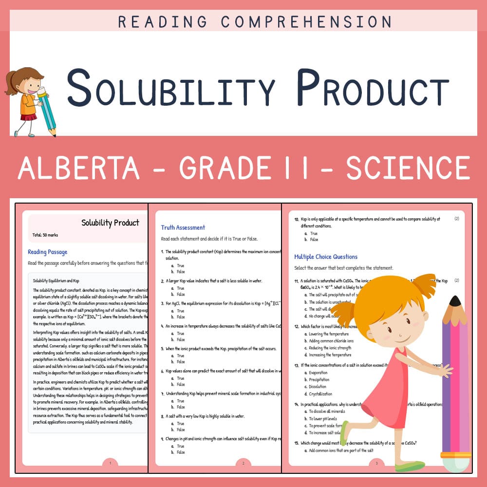 Grade 11 Science worksheet elena worksheet — Grade 11 Science | Solubility Product Worksheet | Alberta Standards — page 1