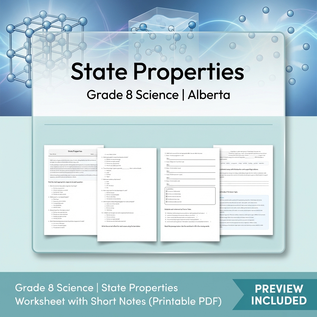 Grade 8 Science Unit | Matter & Chemical Change Worksheets Pack  — included worksheet 8