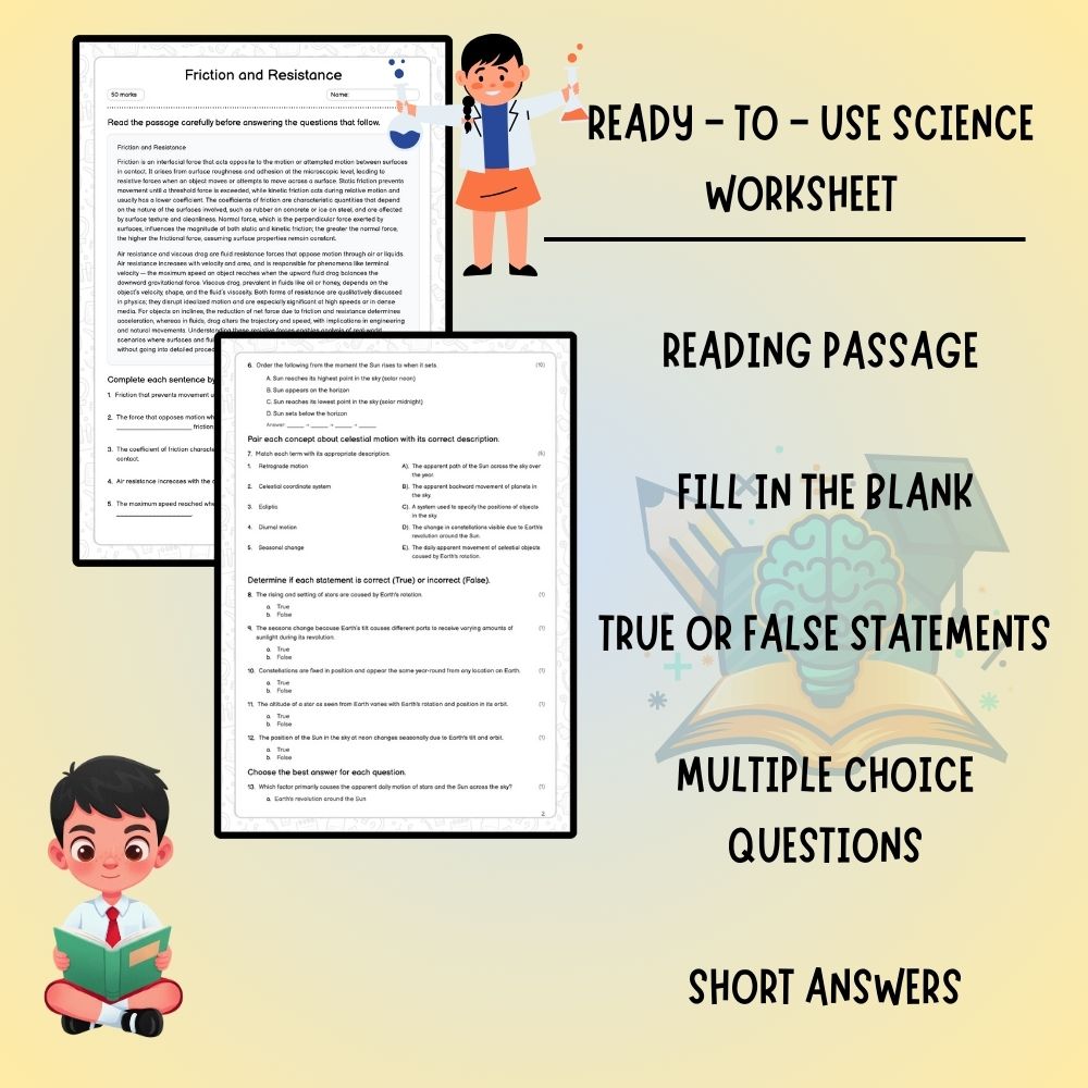Grade 10 Science worksheet worksheet — Grade 10 Science | Friction and Resistance Worksheet (Answer Key) Ontario Standard…