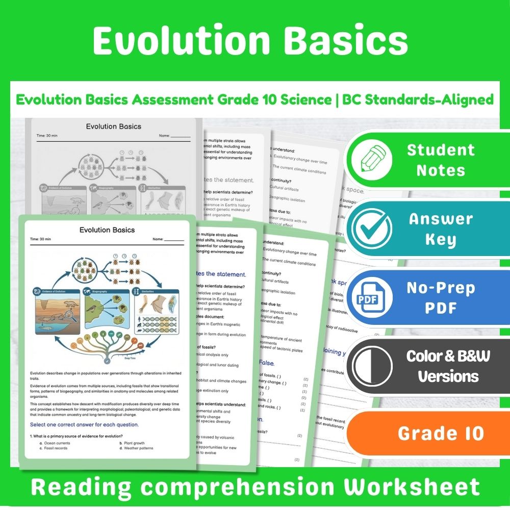 Grade 10 Science Mini Bundle | Evolution & Biodiversity Standards-Aligned — included worksheet 10
