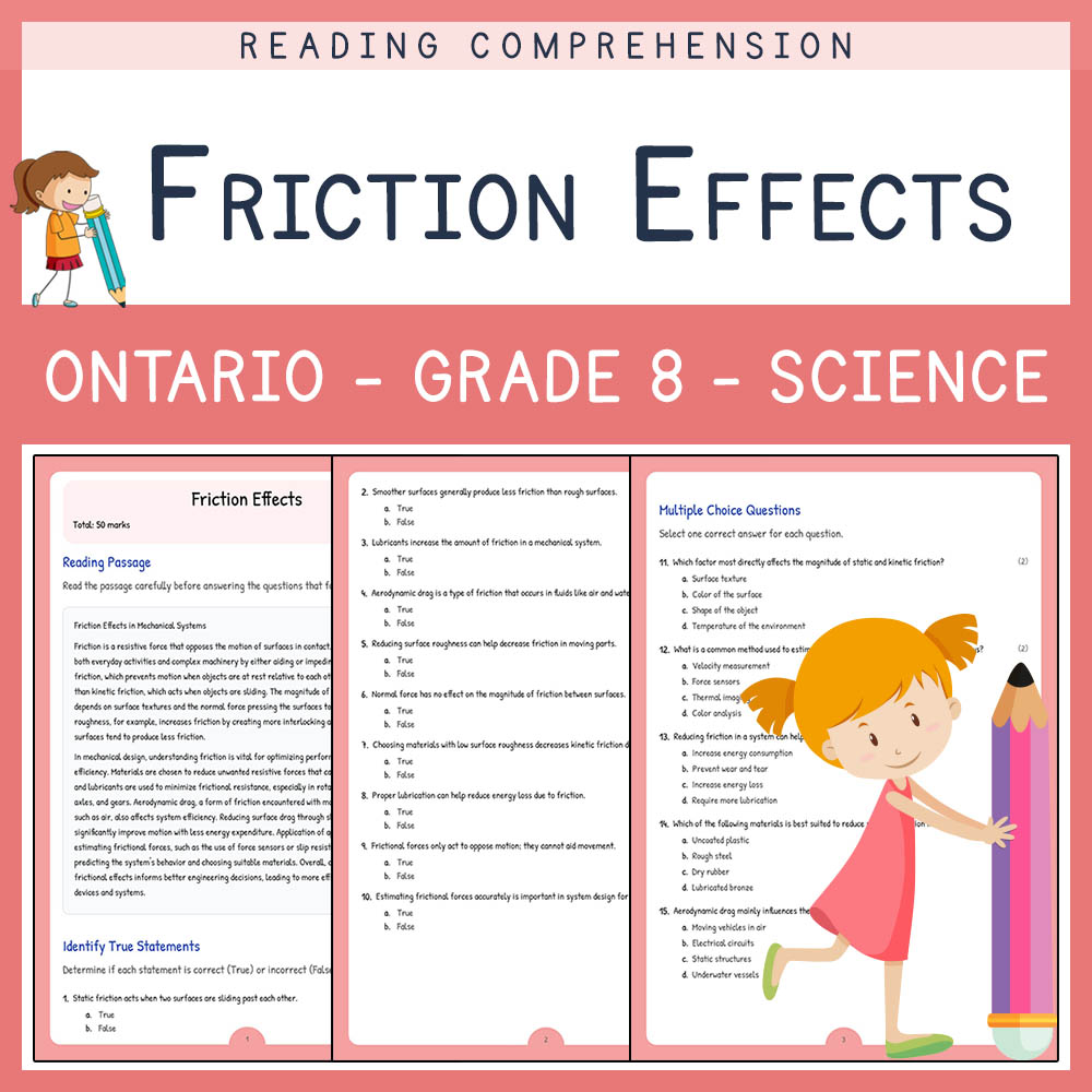 Grade 8 Science worksheet elena worksheet — Grade 8 Science Assessment | Friction Effects Worksheet Elena | Ontario — page 1
