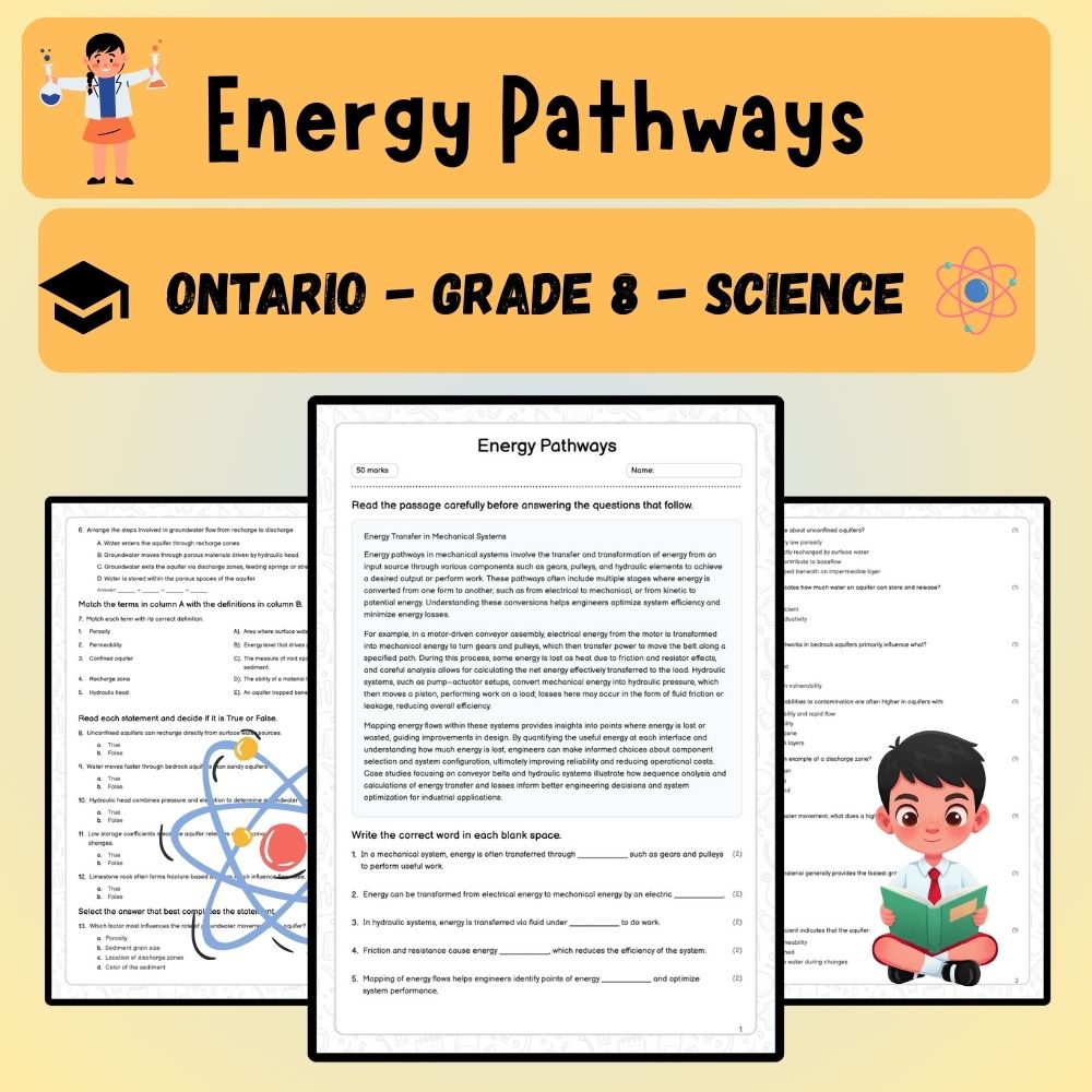 Grade 8 Science worksheet worksheet — Grade 8 Science | Energy Pathways Worksheet (PDF ) – Ontario Standards — page 1