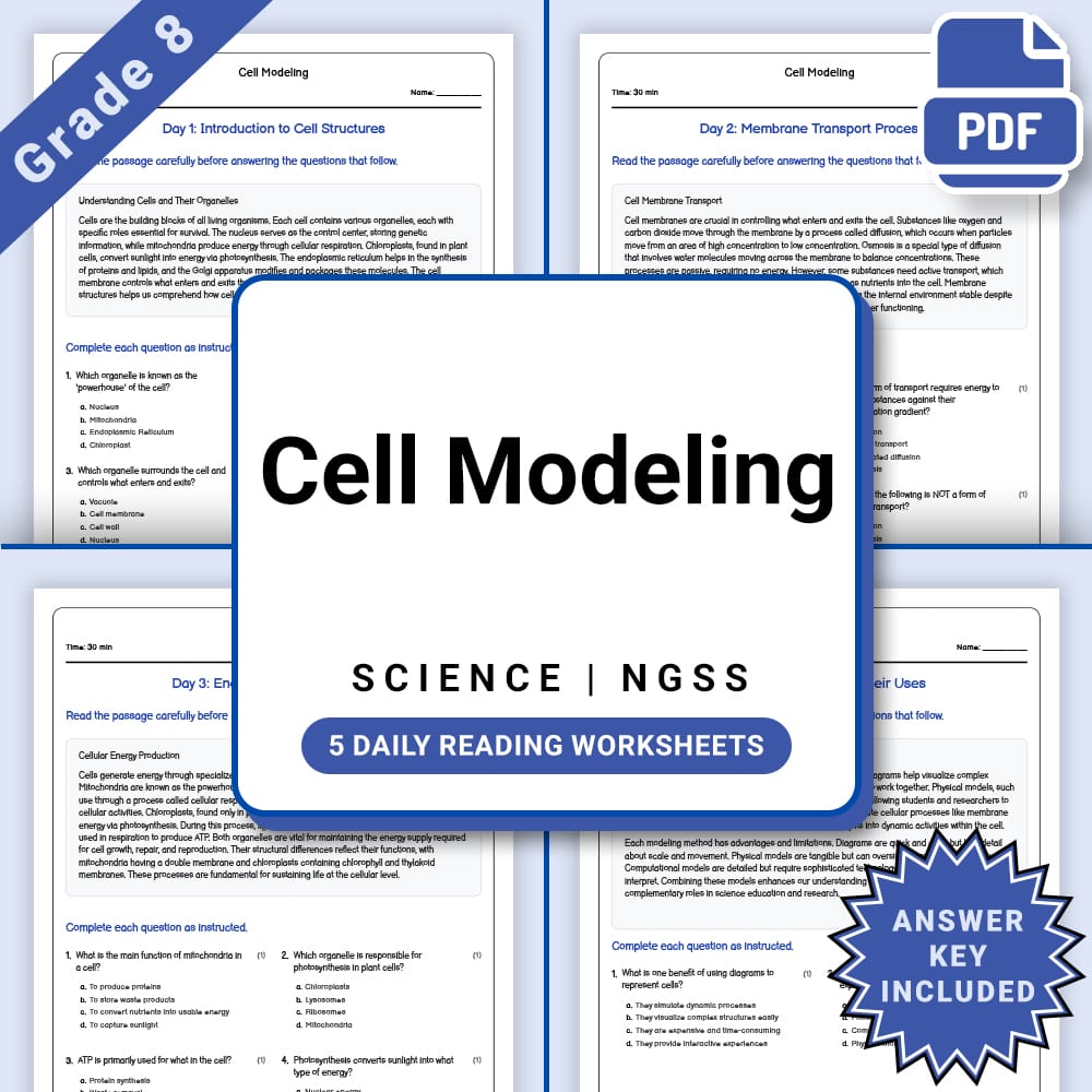 Grade 8 Science daily reading worksheet worksheet — Grade 8 Science – Cell Modeling Daily Reading Worksheet(PDF + Answer K…