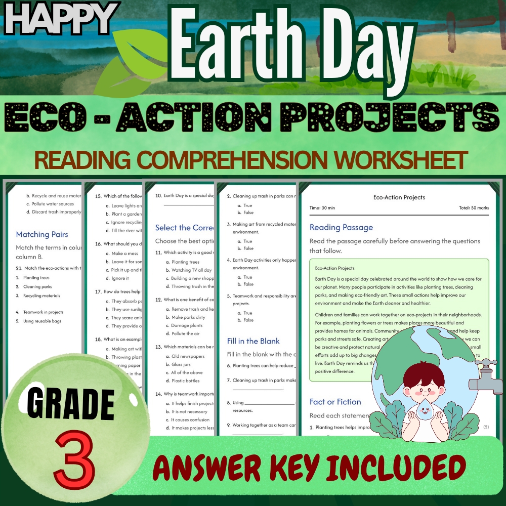 Grade 3 Seasonal Earth Day Worksheets Bundle | Conservation & Recycling Mastery — included worksheet 5
