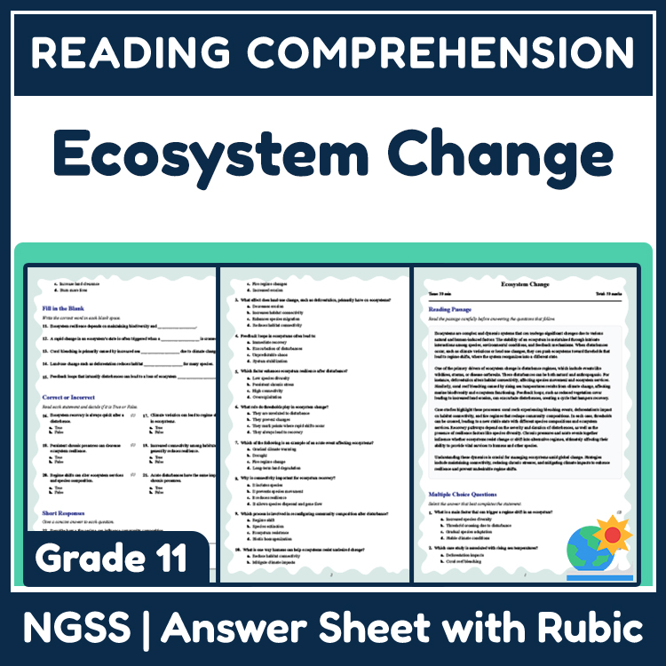 Grade 11 Science reading worksheets worksheet — 11th Grade Science | Ecosystem Change Reading Worksheet (PDF + Rubric) — p…