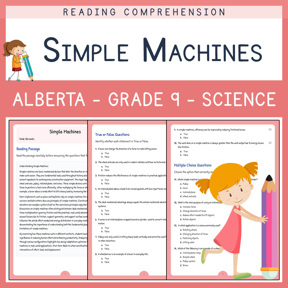 Grade 9 Science worksheet elena worksheet — Grade 9 Science | Simple Machines Worksheet | Alberta Standards — page 1