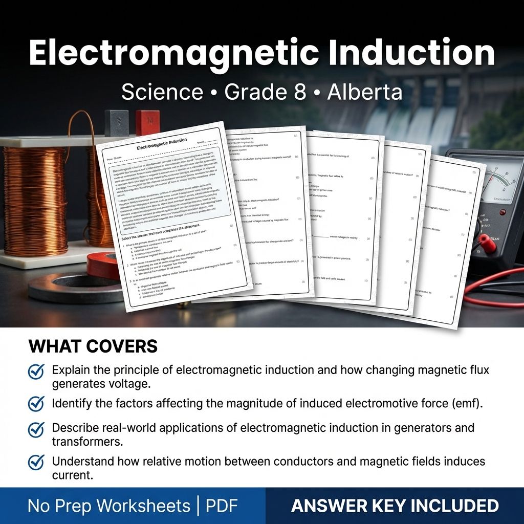 Electromagnetic Induction Worksheet | Grade 8 Science Alberta Standards