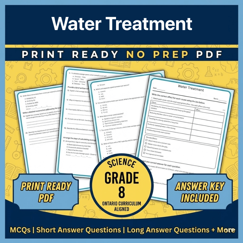 Grade 8 Science – Water Treatment Worksheet (Ontario, Science 1) (PDF)