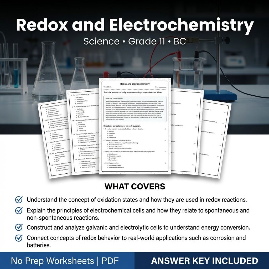 Grade 11 Science | Redox and Electrochemistry Worksheet with Answer Key (PDF)