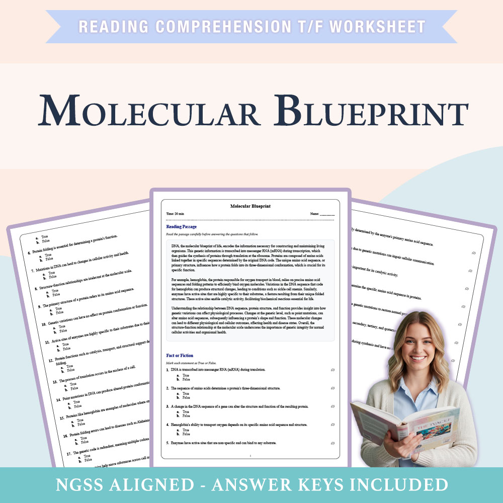Grade 11 Science reading comprehensions true or false worksheet worksheet — 11th Grade Science | Molecular Blueprint Works…