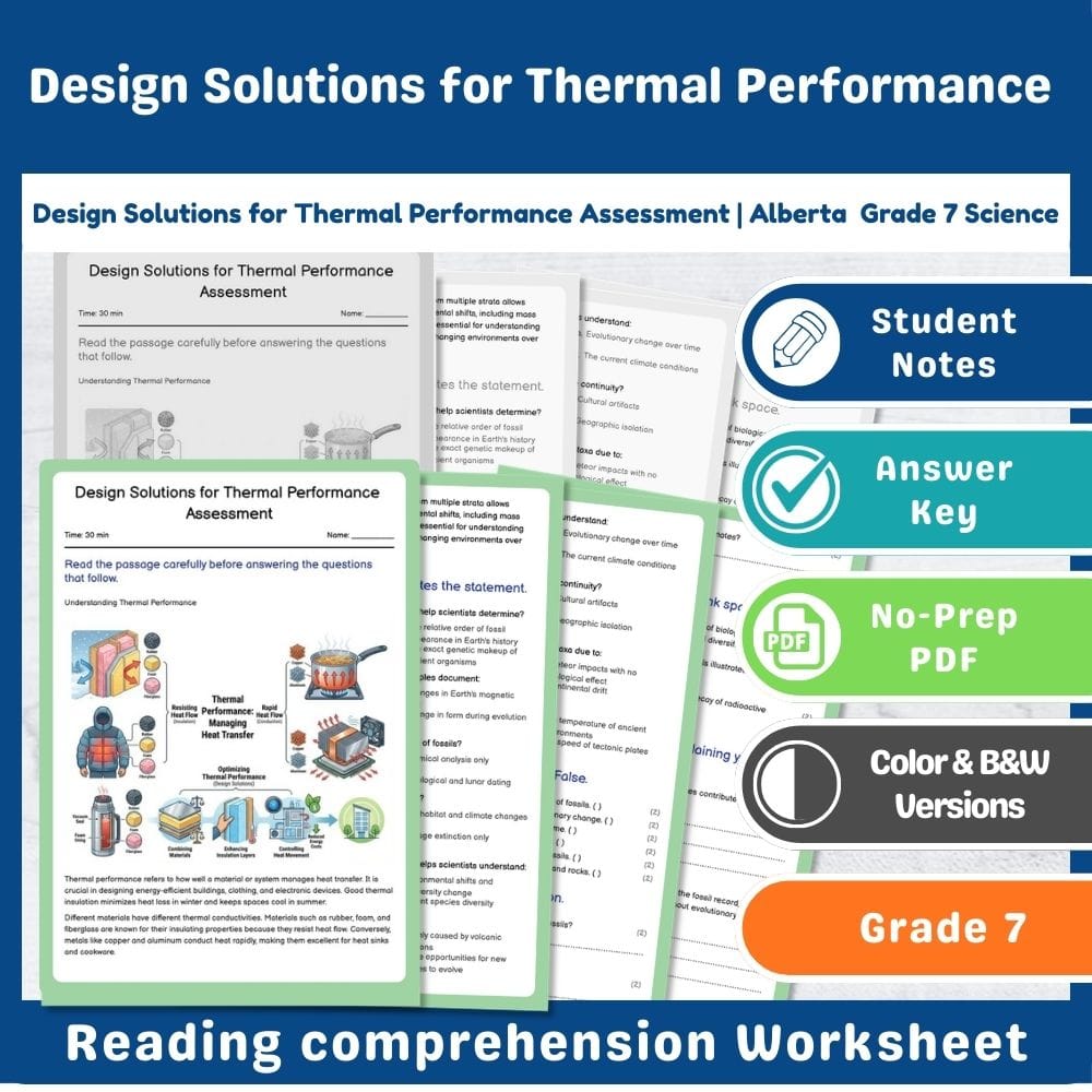 Grade 7 Science assessment worksheet — Design Solutions for Thermal Performance Assessment | Alberta Assessment Grade 7 Sc…
