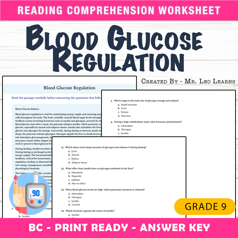 Grade 9 Science worksheet mcq paper worksheet — Grade 9 Science — Blood Glucose Regulation Worksheet MCQ Paper — page 1