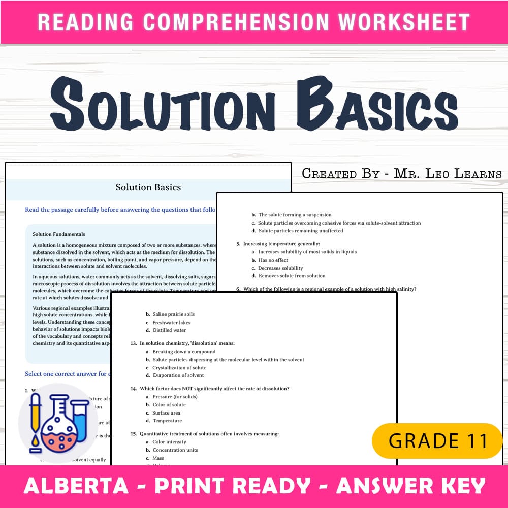Grade 11 Science worksheet mcq paper worksheet — Grade 11 Science — Worksheet MCQ Paper for Mastering Solution Basics — pa…