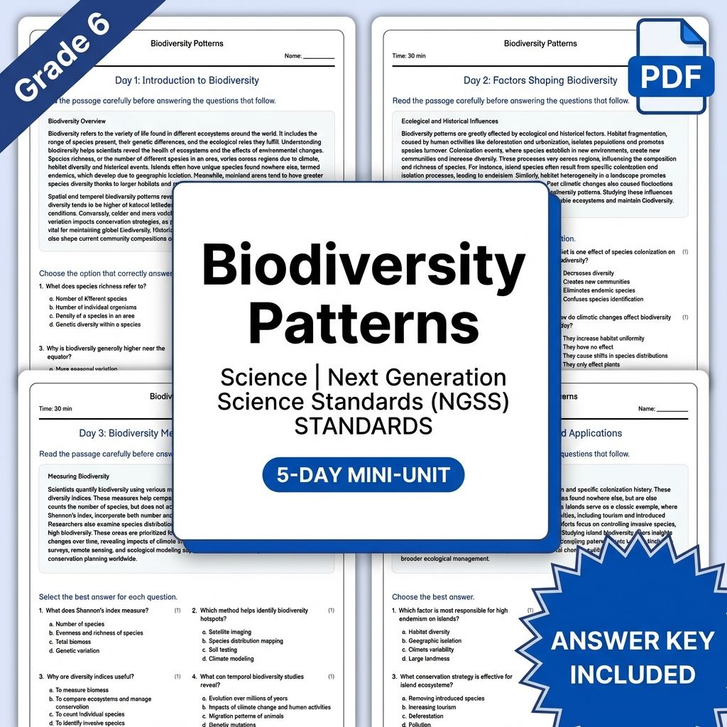 6th Grade Science | Biodiversity Patterns Reading Worksheet (PDF + Answer Key)