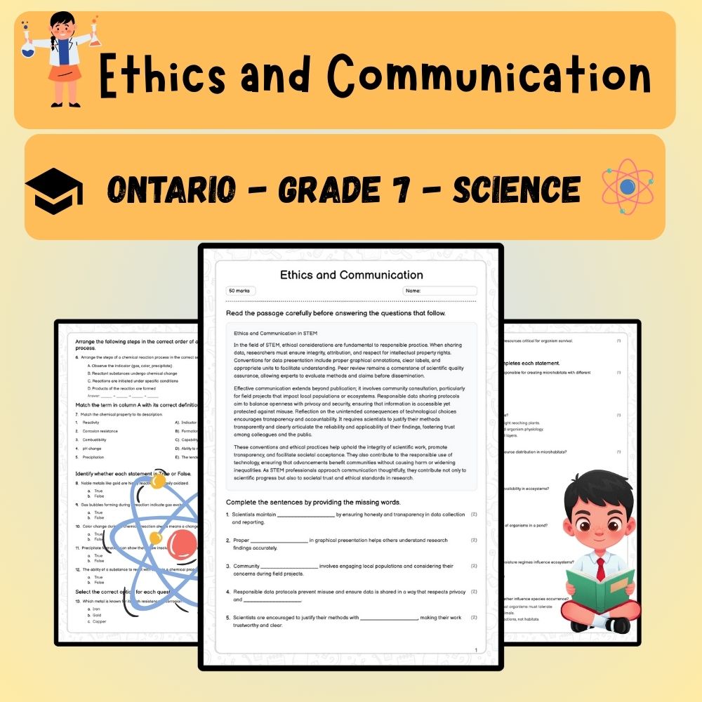 Grade 7 Science worksheet worksheet — Grade 7 Science | Ethics & Communication Worksheet (PDF ) — page 1