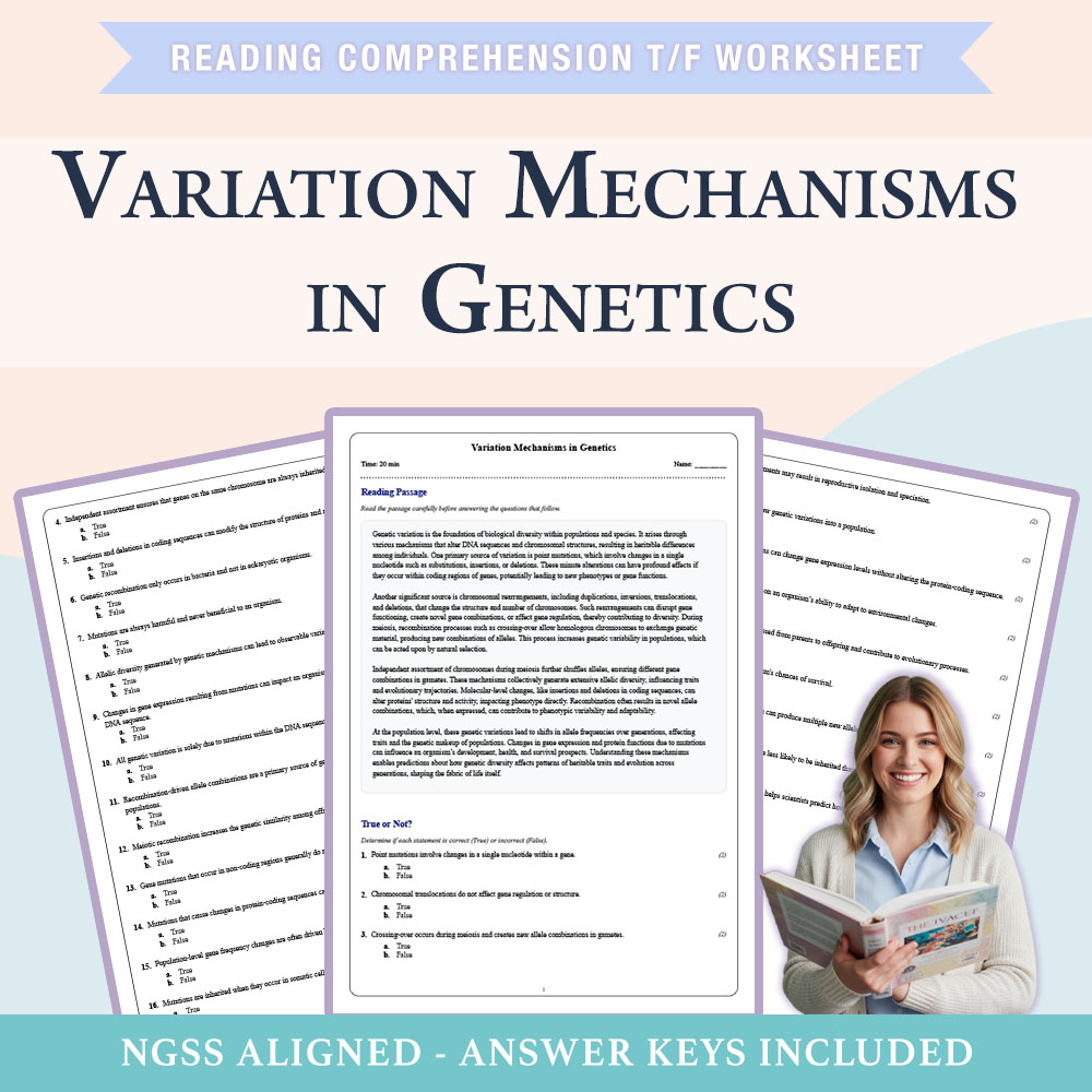 Grade 9 Science reading comprehensions true or false worksheet worksheet — Grade 9 Science | Variation Mechanisms in Genet…