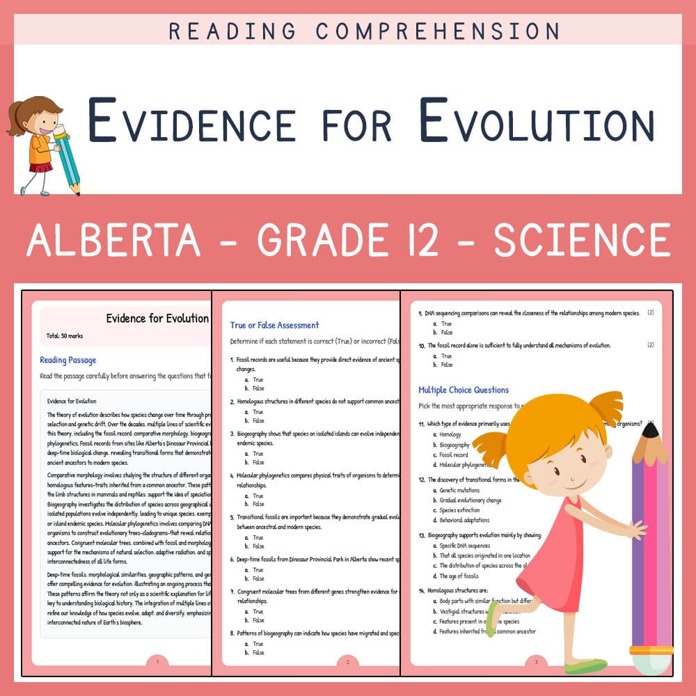 Grade 12 Science worksheet elena worksheet — Grade 12 Science | Evidence for Evolution Worksheet | Alberta Standards — page 1