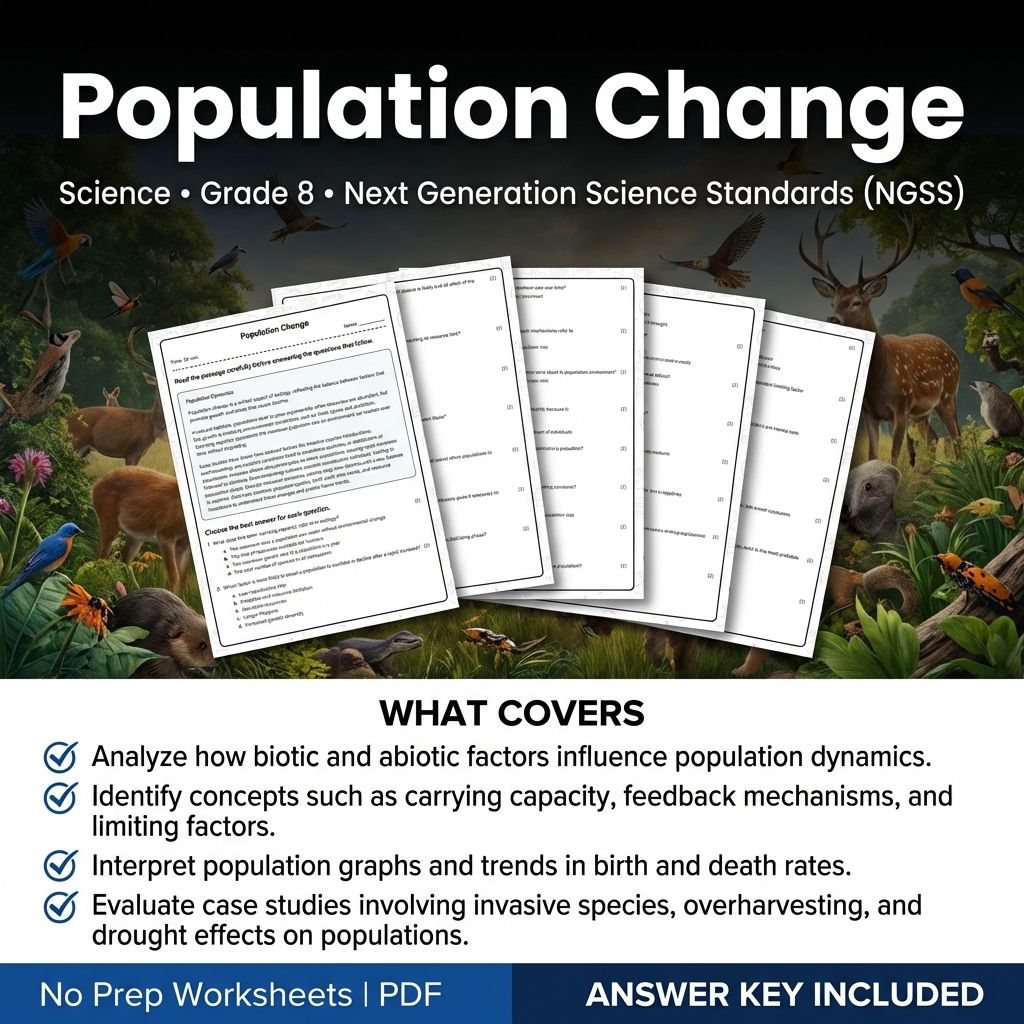 8th Grade Science | Population Change Worksheet & Answer Key (Printable PDF)