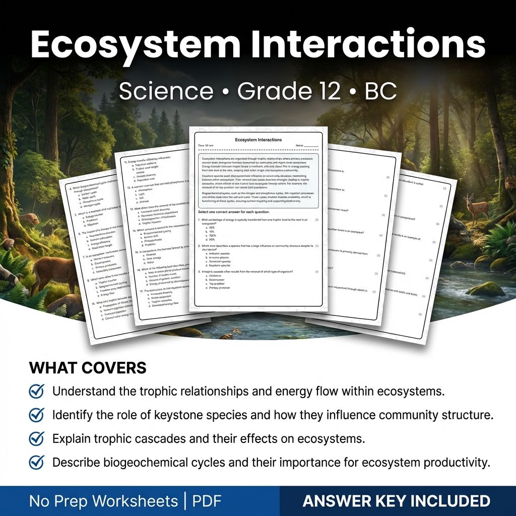 Ecosystem Interactions Science Worksheet | Grade 12 | BC Standards