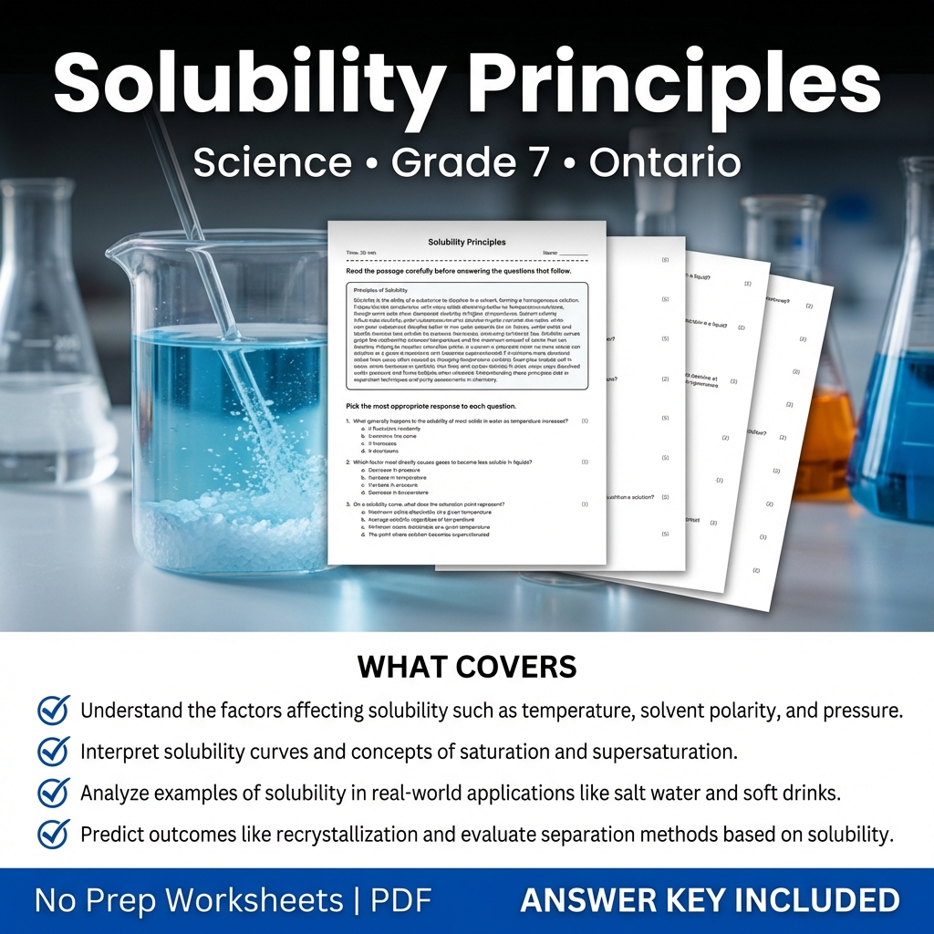 Grade 7 Science Worksheet on Solubility Principles – Ontario Standards