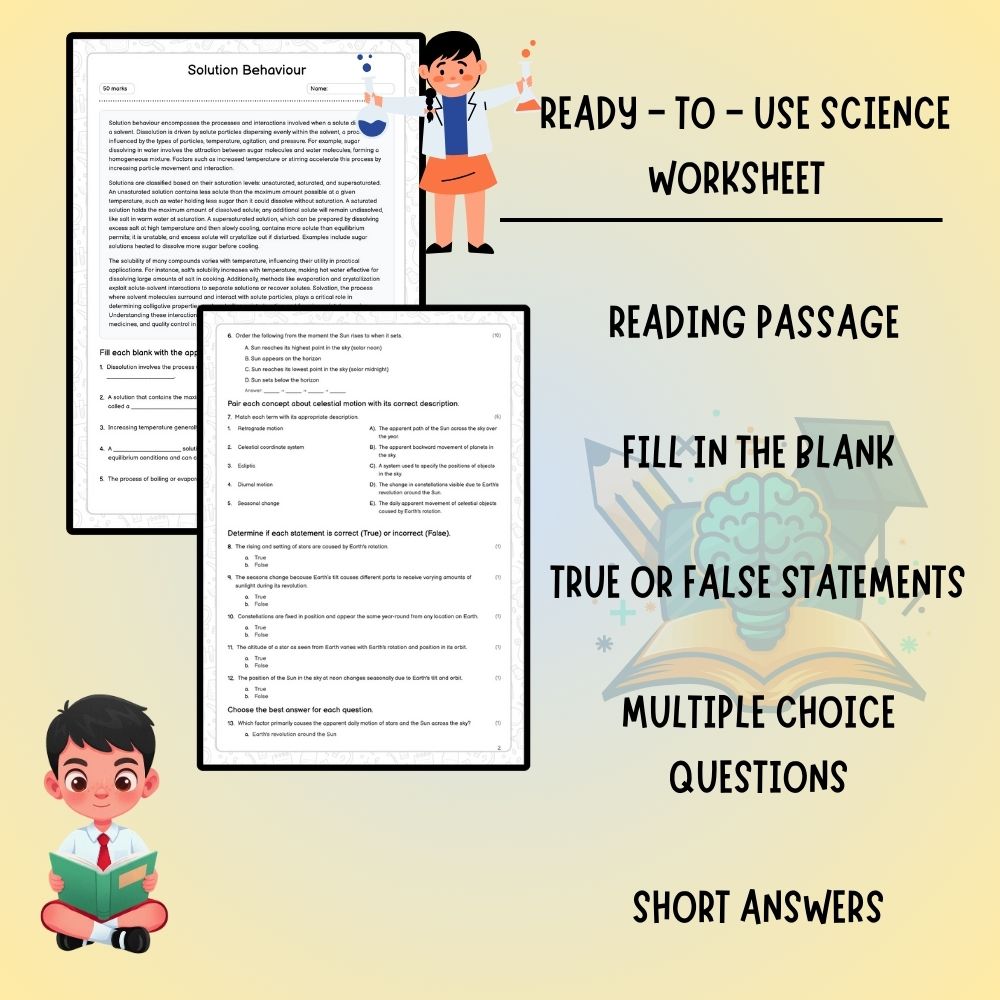 Grade 9 Science worksheet worksheet — Grade 9 Science | Solution Behavior Worksheet (PDF) – Ontario Standard Practice — pa…