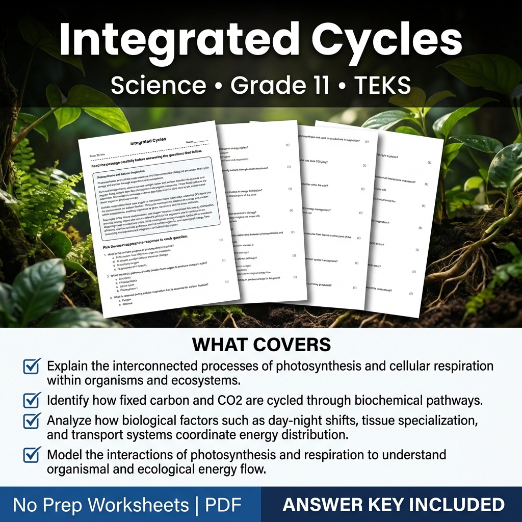 Grade 11 Science worksheet — Integrated Cycles Worksheet for Grade 11 Science TEKS Practice