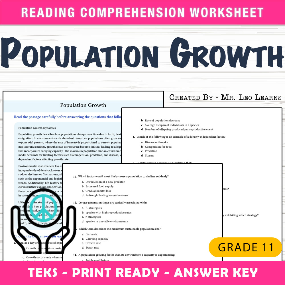 Grade 11 Science worksheet worksheet — Grade 11 Science | Population Growth Worksheet for Mastery — page 1