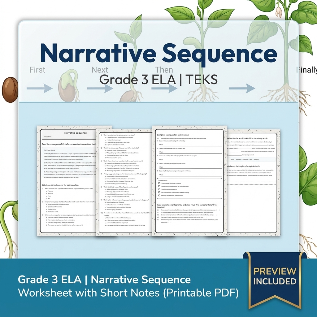 Grade 3 ELA Writing, Reading, and Research Skills Full-Year Bundle TEKS — included worksheet 19